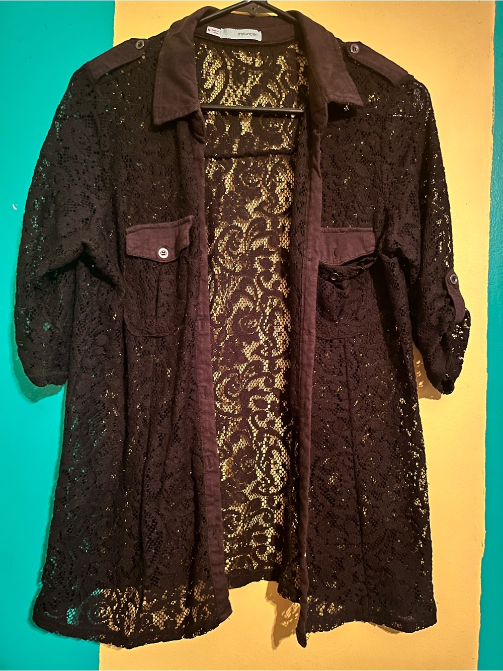 Maurices Black Lace Open-Front Tunic Shirt